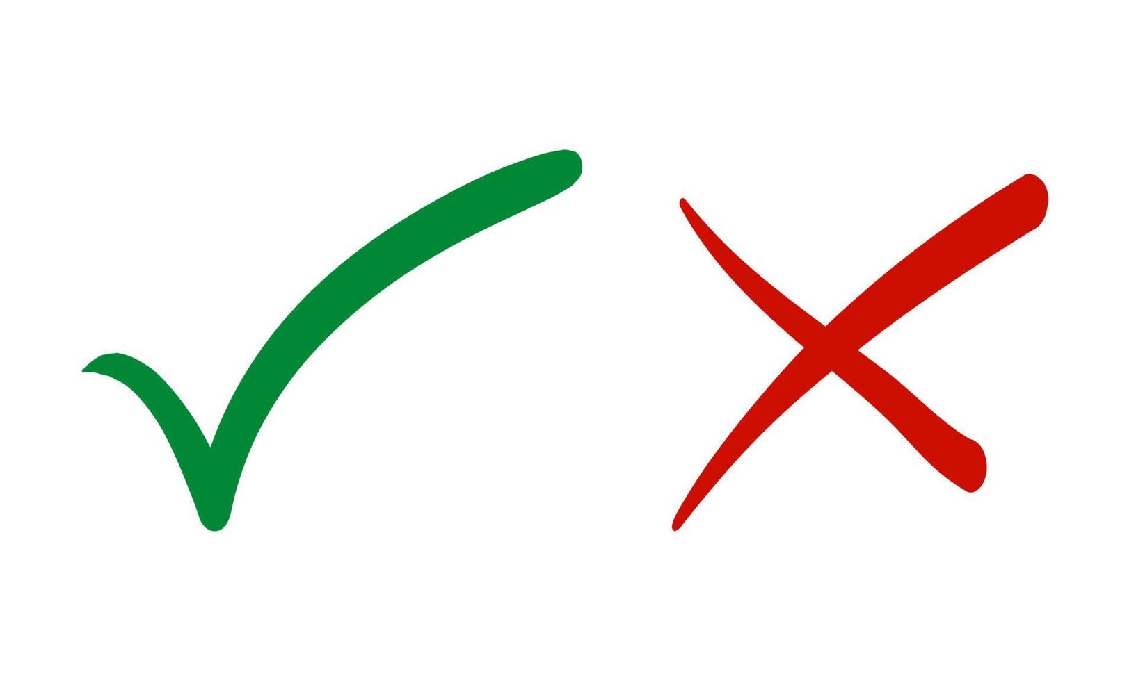 dai un'occhiata marchio e attraversare marchio icona impostare. zecca simbolo nel verde e rosso colore. vettore illustrazione