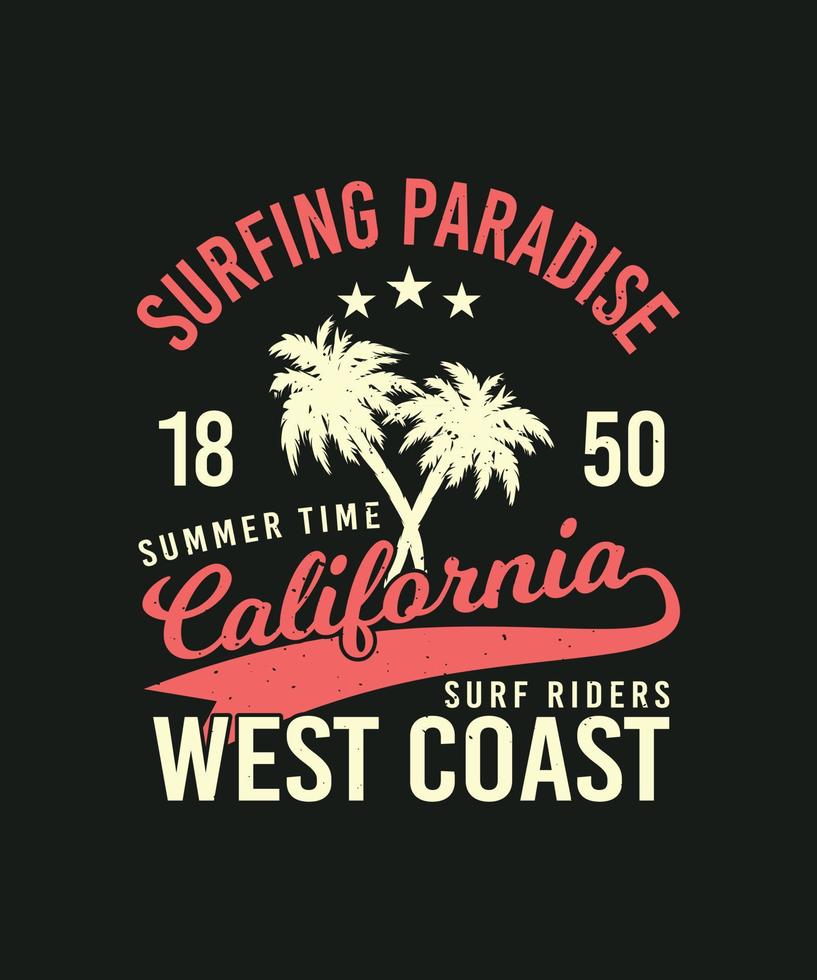 California ovest costa Surf maglietta design vettore