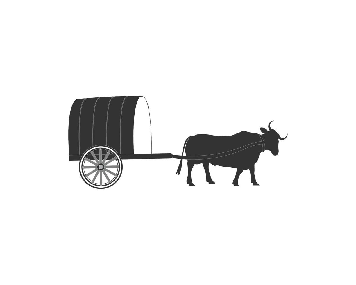 asiatico rurale bestiame traino un' di legno carrello, tradizionale mezzi di trasporto silhouette natura concetto vettore