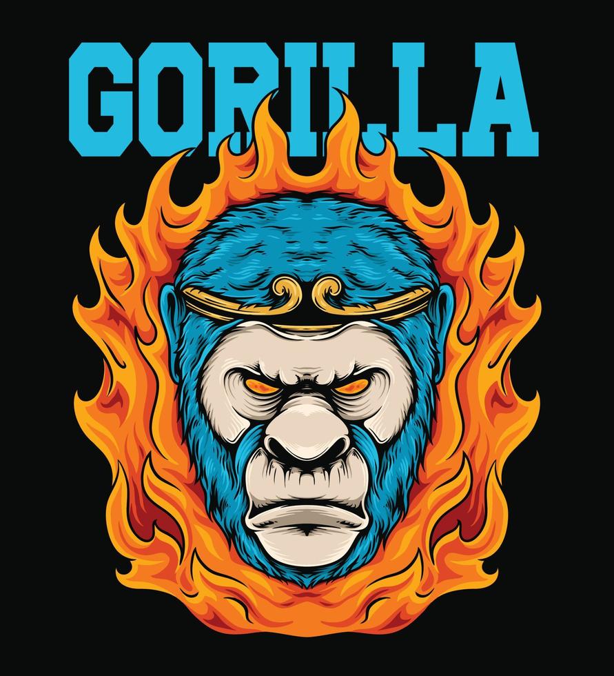 gorilla illustrazione con fuoco sfondo vettore