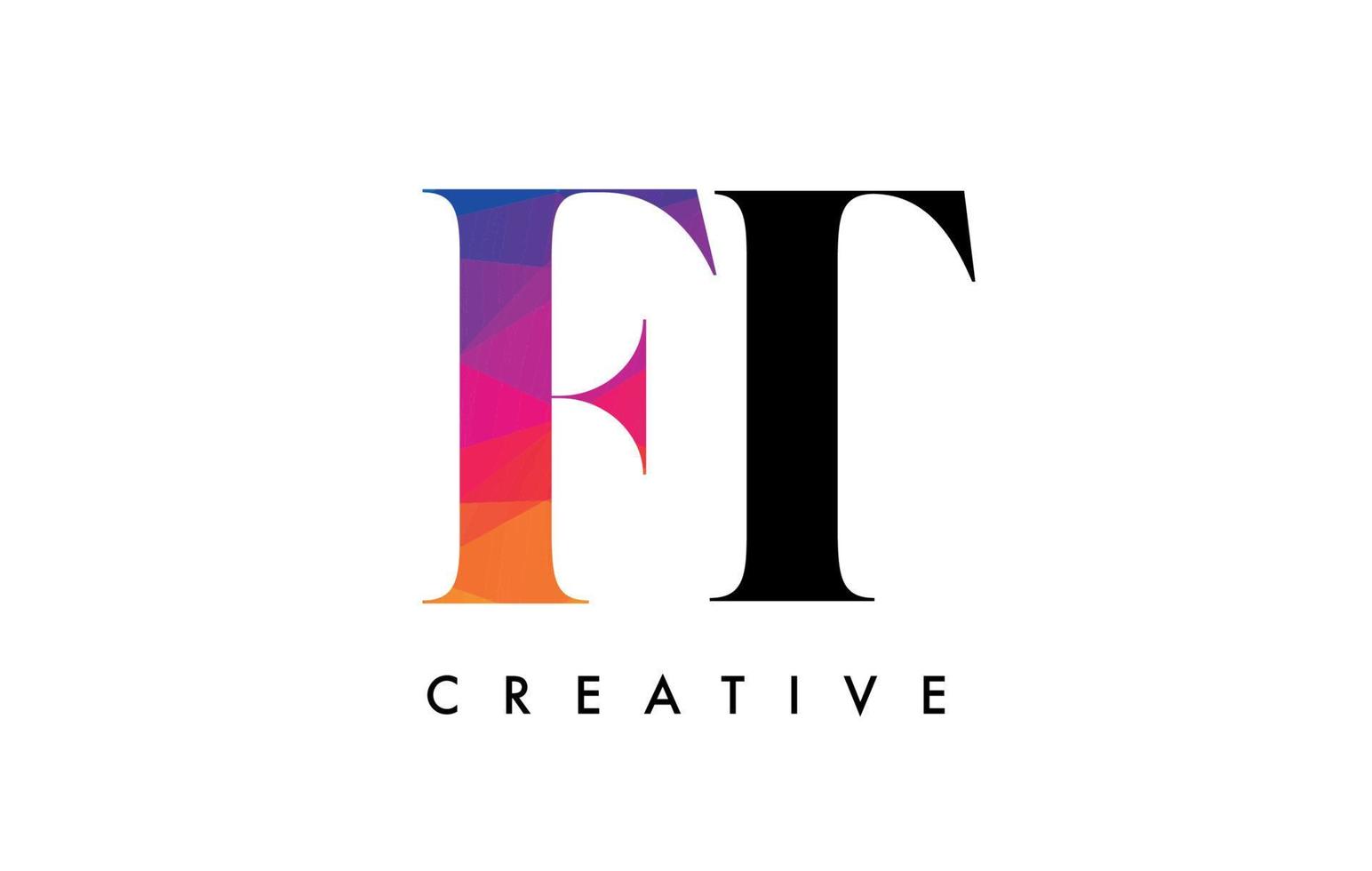 ft lettera design con creativo tagliare e colorato arcobaleno struttura vettore