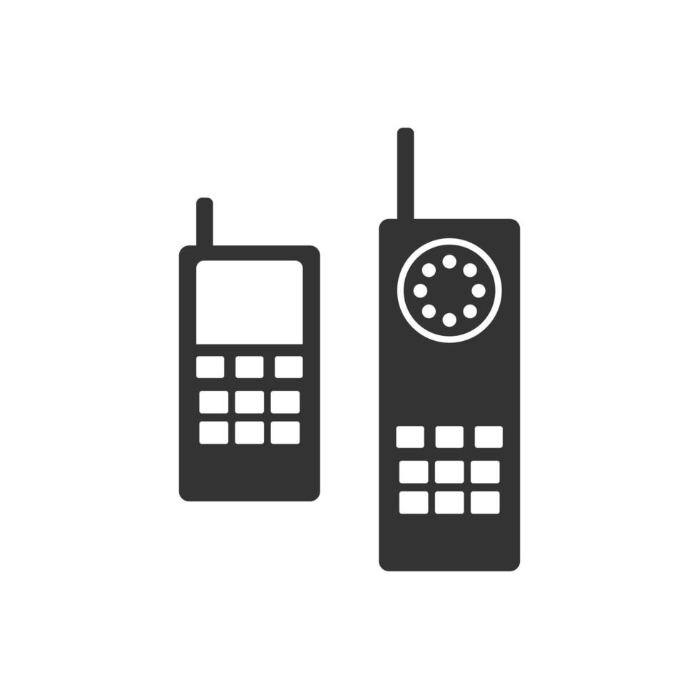 vecchio Vintage ▾ cellula Telefono icona silhouette. classico Vintage ▾ retrò telefono silhouette su bianca sfondo, piatto vettore