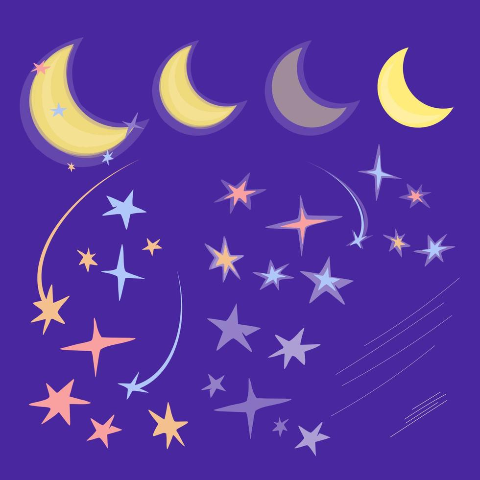 mezzaluna Luna e stella vettore impostato isolato su buio blu sfondo