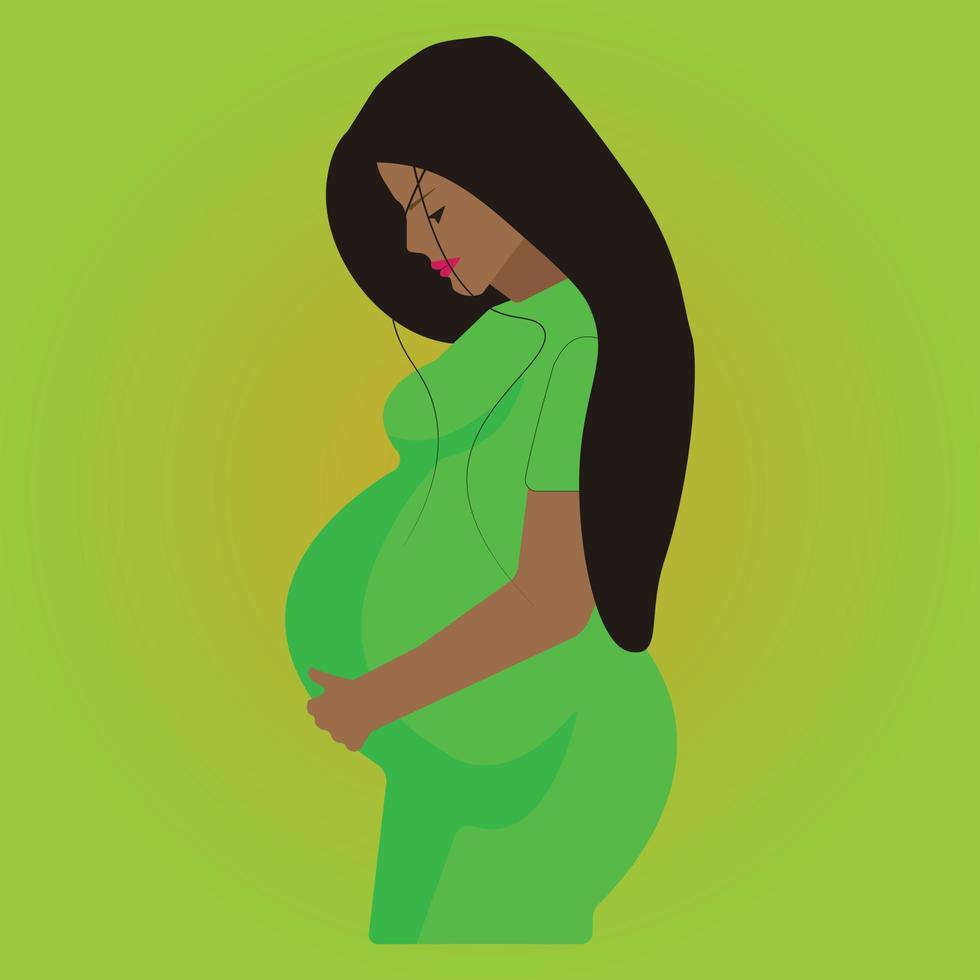un' bellissimo nero incinta donna con lungo capelli vettore