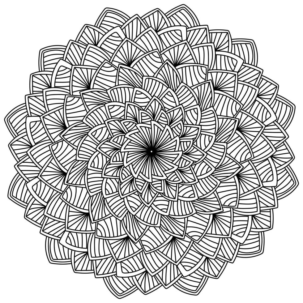 contorno a strisce mandala con molti piccolo petali, anti-stress colorazione nel il forma di un' fantasia fiore vettore