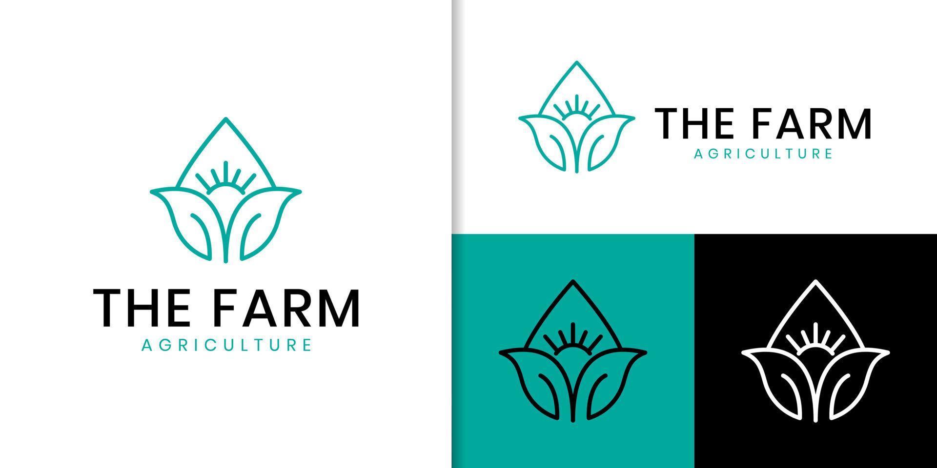 agricoltura contadino giardino natura con sole logo design vettore
