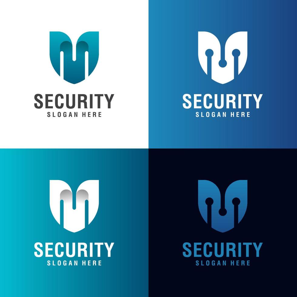 iniziale lettera m sicuro tecnologia logo con scudo simbolo, icona design per informatica esercito, sicurezza sistema vettore