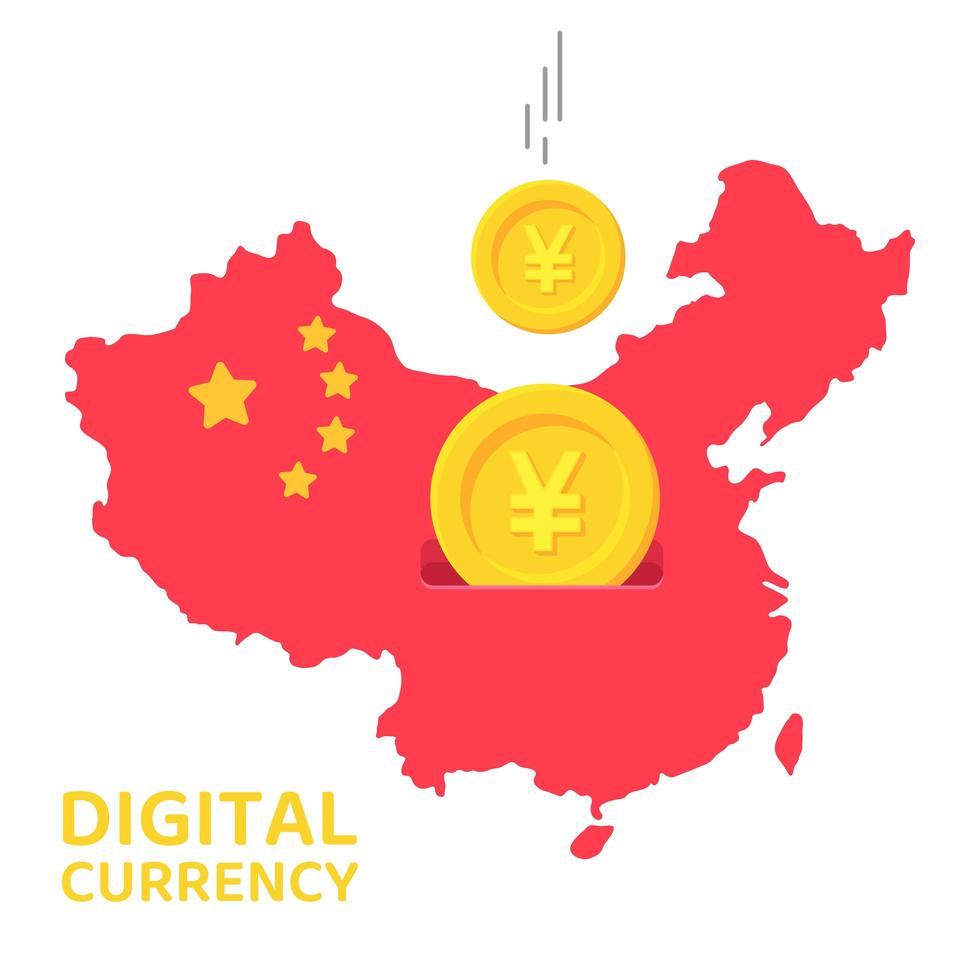 Mappa della Cina con monete che cadono come un salvadanaio vettore