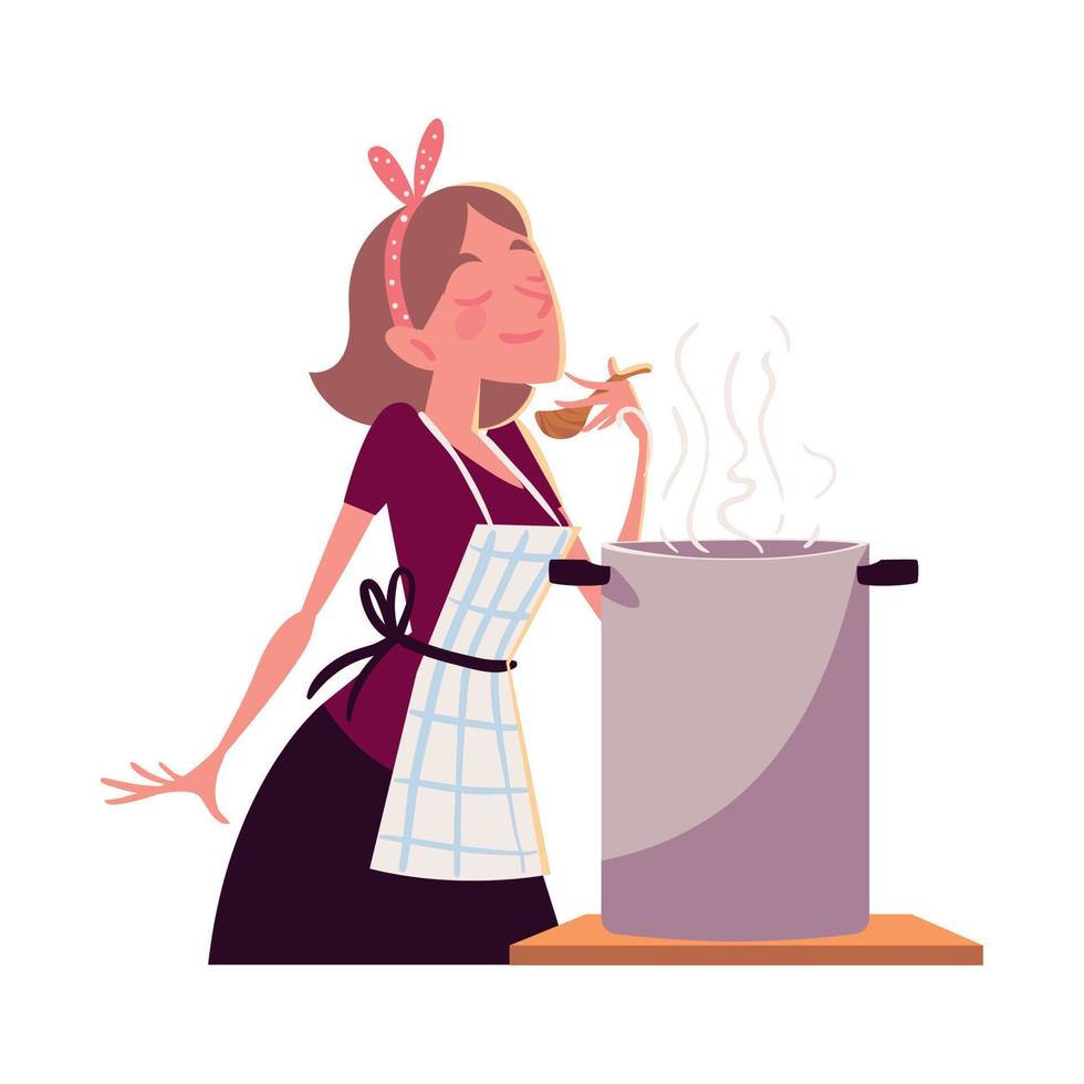 donna cucinando la minestra vettore