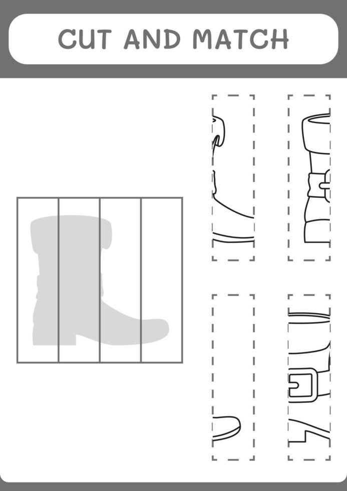 taglia e abbina parti di stivale leprechaun, gioco per bambini. illustrazione vettoriale, foglio di lavoro stampabile vettore