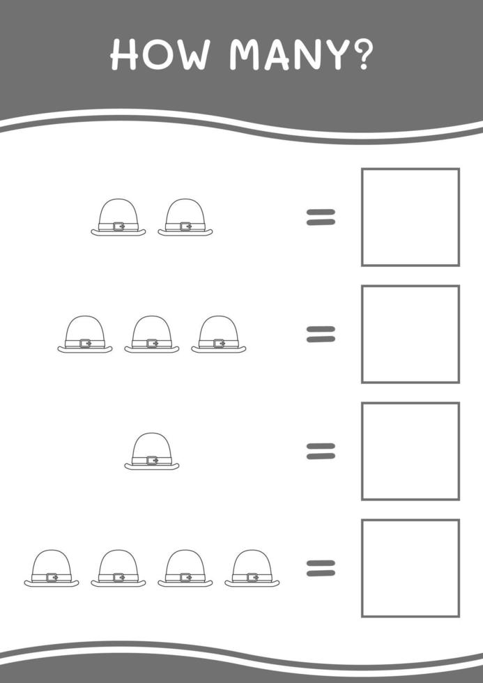 quanti di st. cappello di san patrizio, gioco per bambini. illustrazione vettoriale, foglio di lavoro stampabile vettore