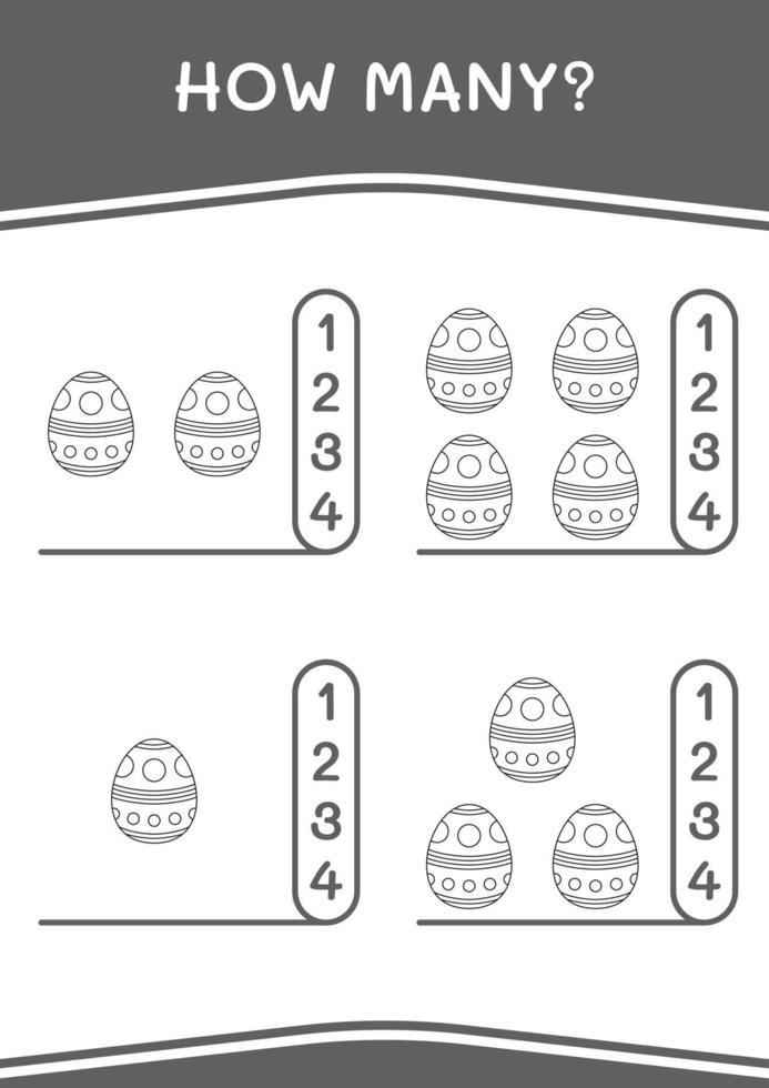 quanti di easter egg, gioco per bambini. illustrazione vettoriale, foglio di lavoro stampabile vettore