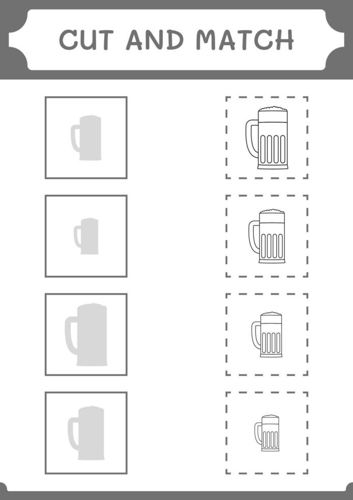 taglia e abbina parti di birra, gioco per bambini. illustrazione vettoriale, foglio di lavoro stampabile vettore