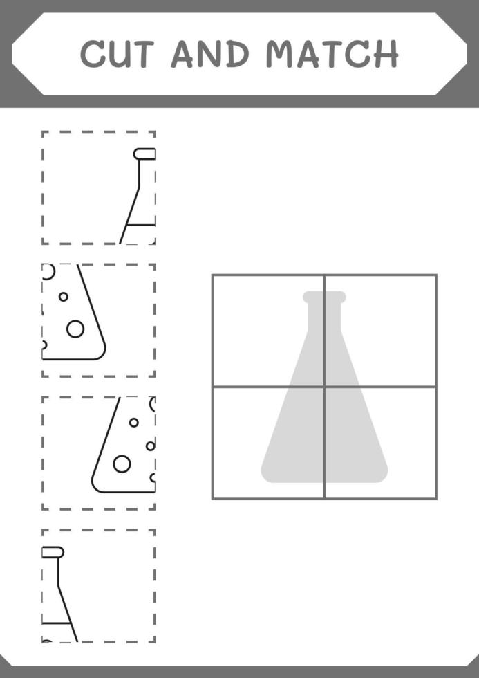 taglia e abbina parti di fiaschetta chimica, gioco per bambini. illustrazione vettoriale, foglio di lavoro stampabile vettore