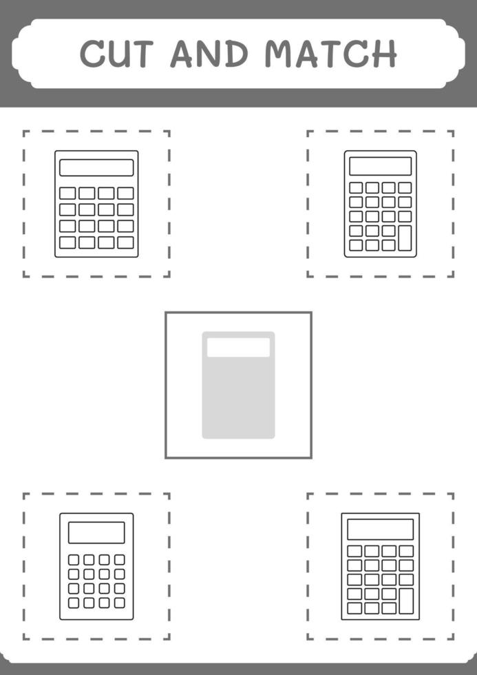 taglia e abbina parti di calcolatrice, gioco per bambini. illustrazione vettoriale, foglio di lavoro stampabile vettore