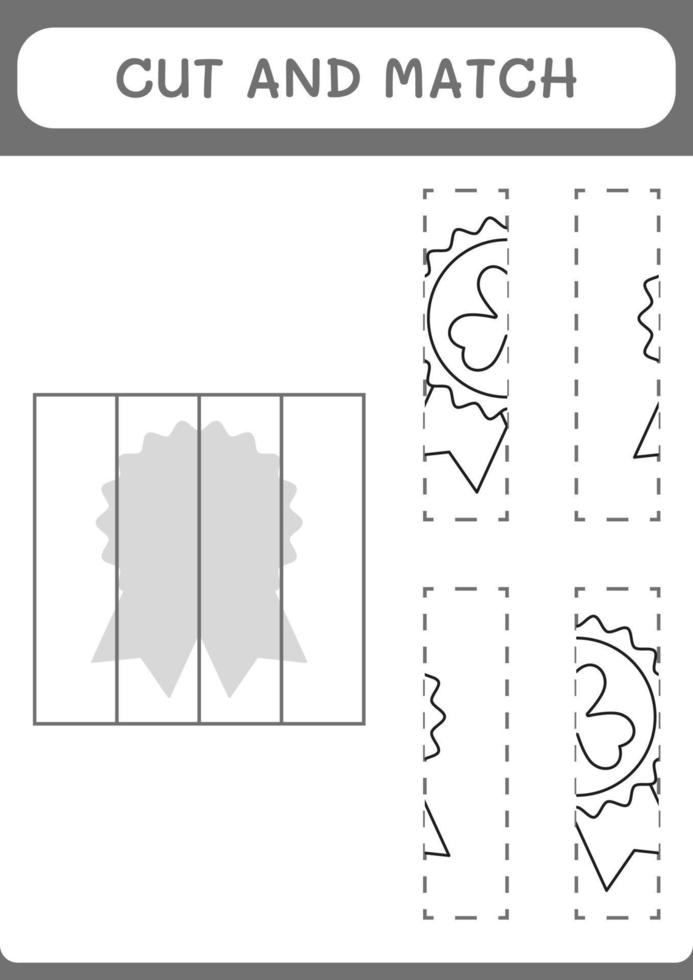 taglia e abbina parti del distintivo del trifoglio, gioco per bambini. illustrazione vettoriale, foglio di lavoro stampabile vettore