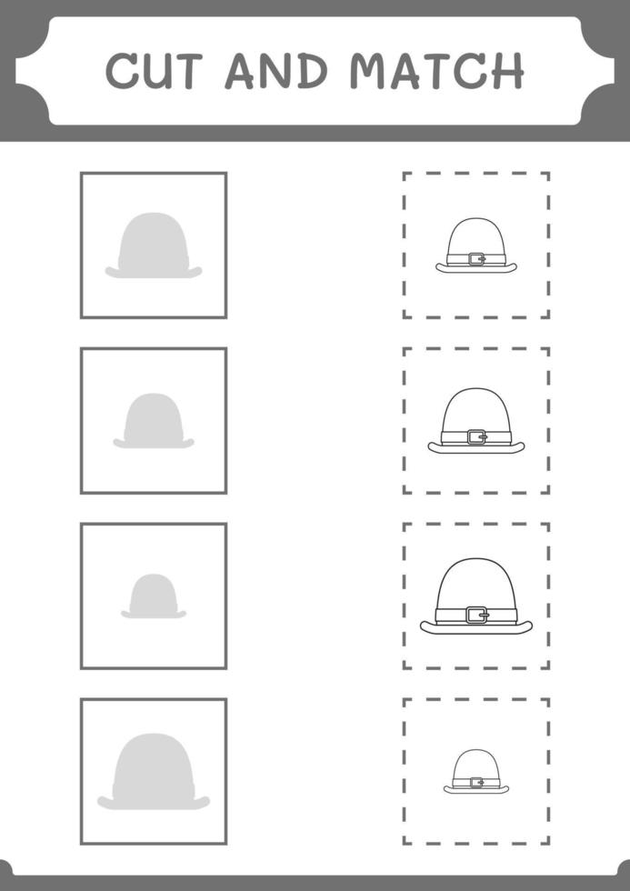 tagliare e abbinare parti di st. cappello di san patrizio, gioco per bambini. illustrazione vettoriale, foglio di lavoro stampabile vettore