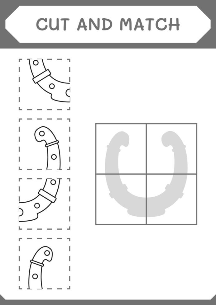 taglia e abbina parti di ferro di cavallo, gioco per bambini. illustrazione vettoriale, foglio di lavoro stampabile vettore