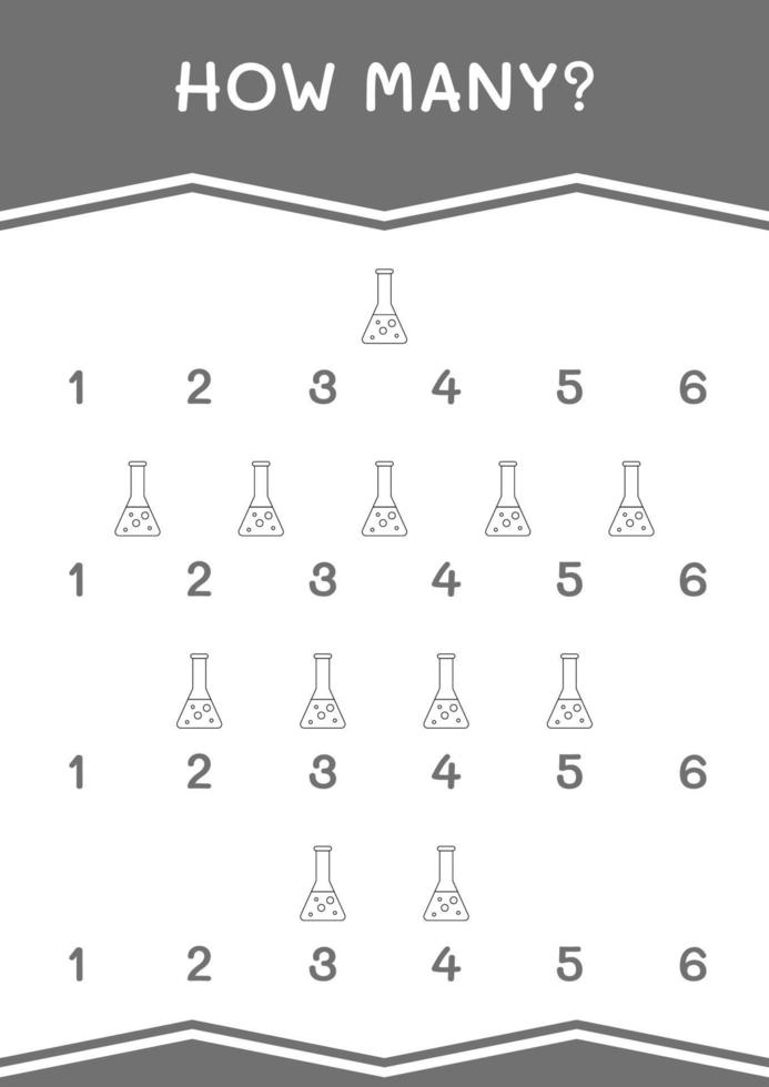 quanti di chimica boccetta, gioco per bambini. illustrazione vettoriale, foglio di lavoro stampabile vettore