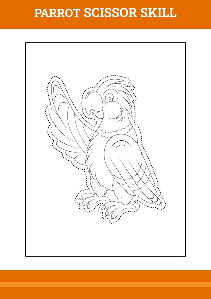 pappagallo forbice abilità per bambini. linea arte design per bambini stampabile colorazione pagina. vettore