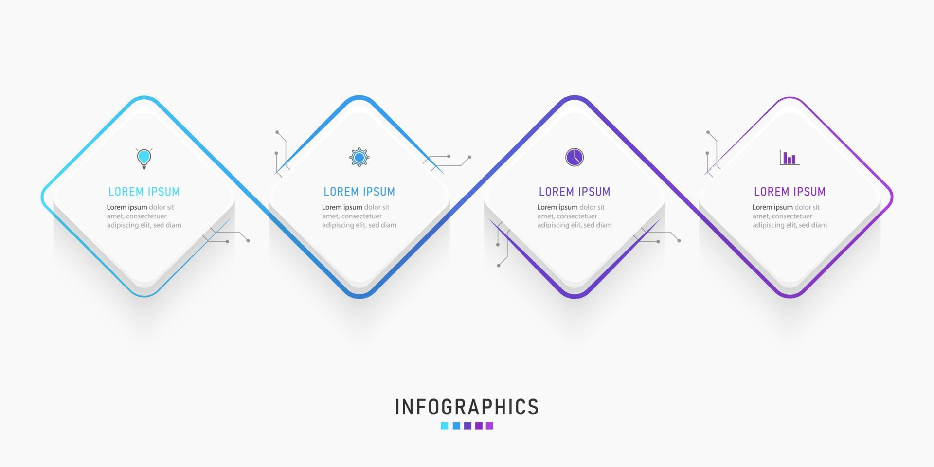 modello di progettazione di etichetta infografica vettoriale con icone e 4 opzioni o passaggi. può essere utilizzato per diagramma di processo, presentazioni, layout del flusso di lavoro, banner, diagramma di flusso, grafico informativo.