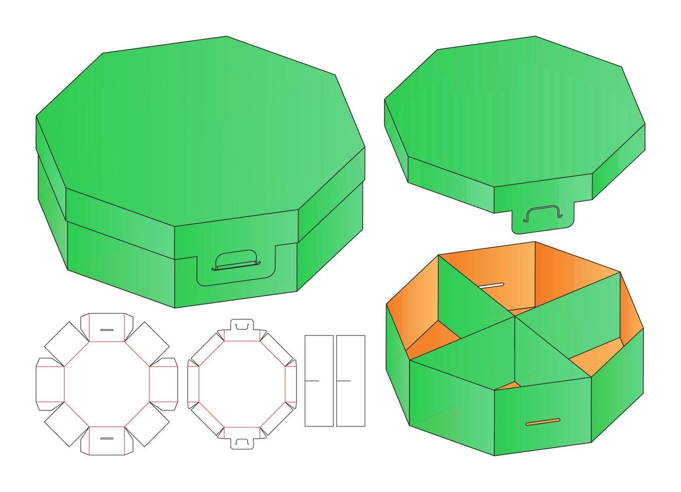 disegno del modello fustellato di imballaggio della scatola. Modello 3d vettore