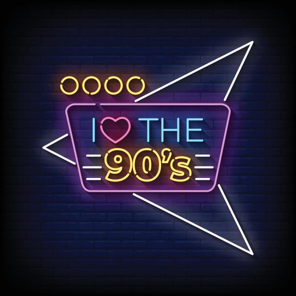 neon cartello io amore anni 90 con mattone parete sfondo vettore