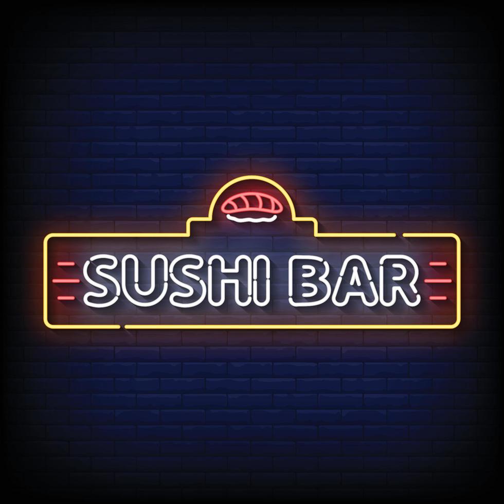 neon cartello Sushi bar con mattone parete sfondo vettore