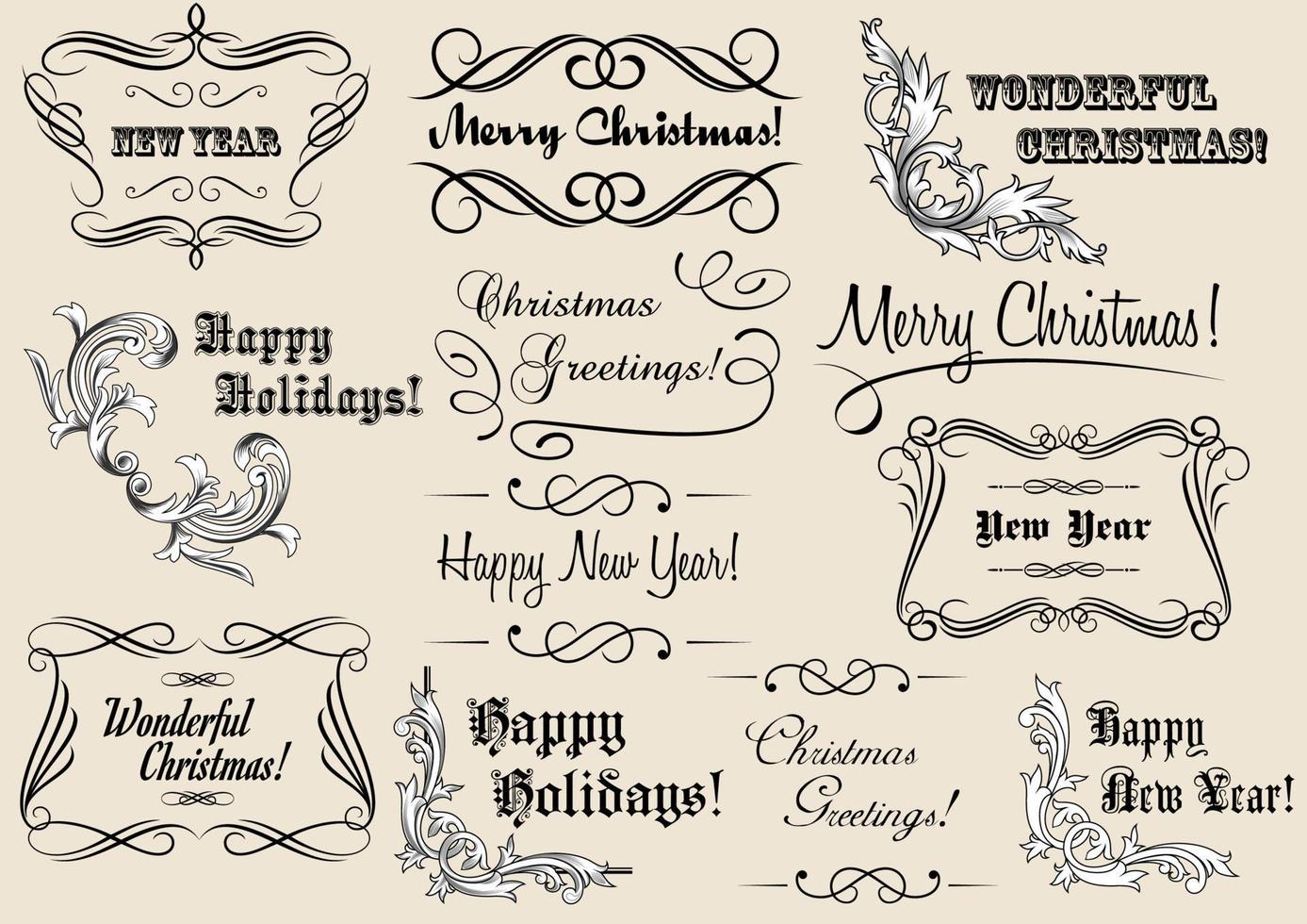 Natale e nuovo anno calligrafico titoli vettore