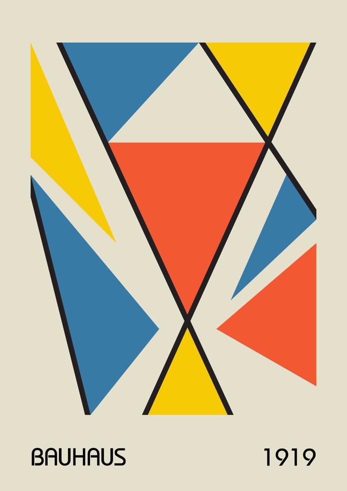 poster di design geometrico vintage minimale anni '20, arte della parete, modello, layout con elementi di forme primitive. sfondo del modello retrò bauhaus, cerchio astratto vettoriale, triangolo e linea quadrata arte. vettore