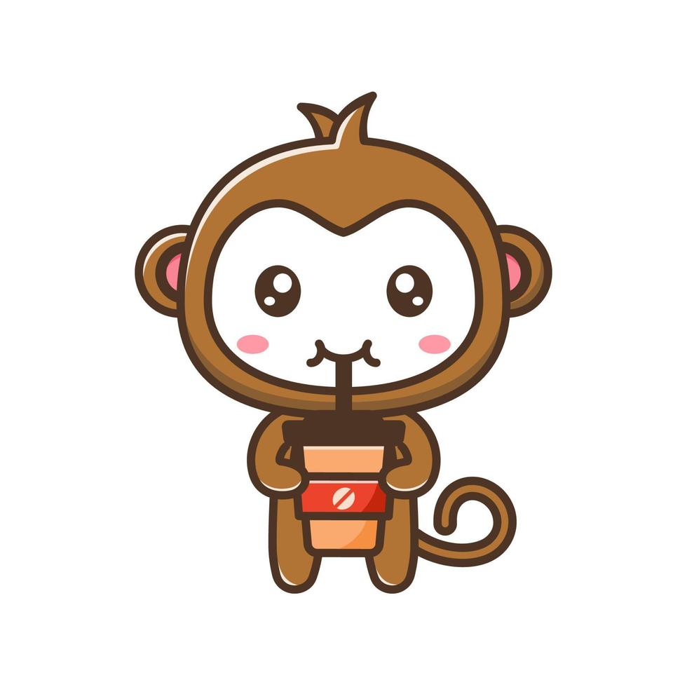 carino litle scimmia bevanda un' tazza di caffè cartone animato illustrazione isolato adatto per etichetta, artigianato, scrapbooking, manifesto, confezione, bambini libro copertina vettore