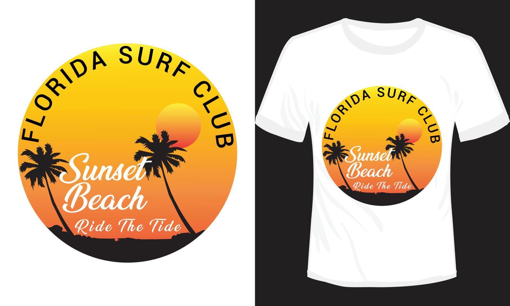 Florida Surf club tramonto spiaggia maglietta design vettore