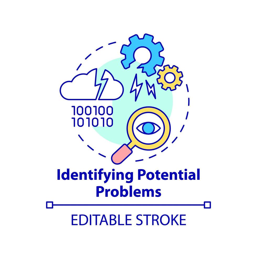 identificazione potenziale i problemi concetto icona. attività commerciale analista responsabilità astratto idea magro linea illustrazione. isolato schema disegno. modificabile ictus. vettore