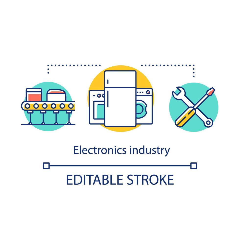 elettronica industria concetto icona. elettrico ingegneria settore. elettrodomestici produrre, riparazione e Manutenzione idea magro linea illustrazione. vettore isolato schema disegno. modificabile ictus