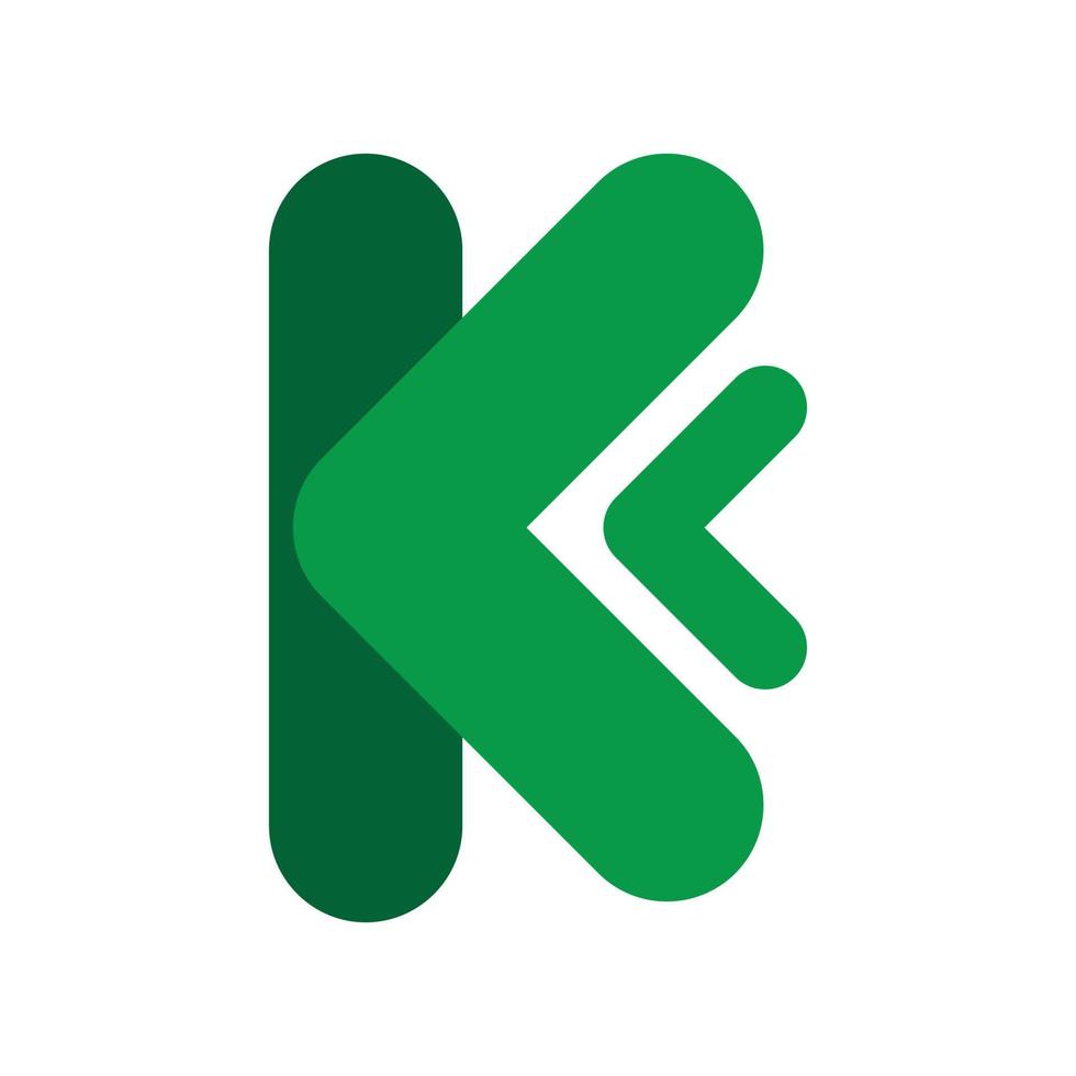verde lettera K freccia logo design vettore