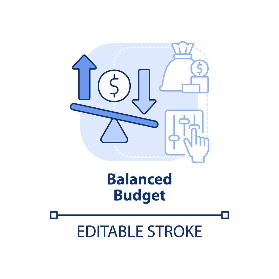 equilibrato bilancio leggero blu concetto icona. reddito è uguale a spese. classificazione astratto idea magro linea illustrazione. isolato schema disegno. modificabile ictus. vettore