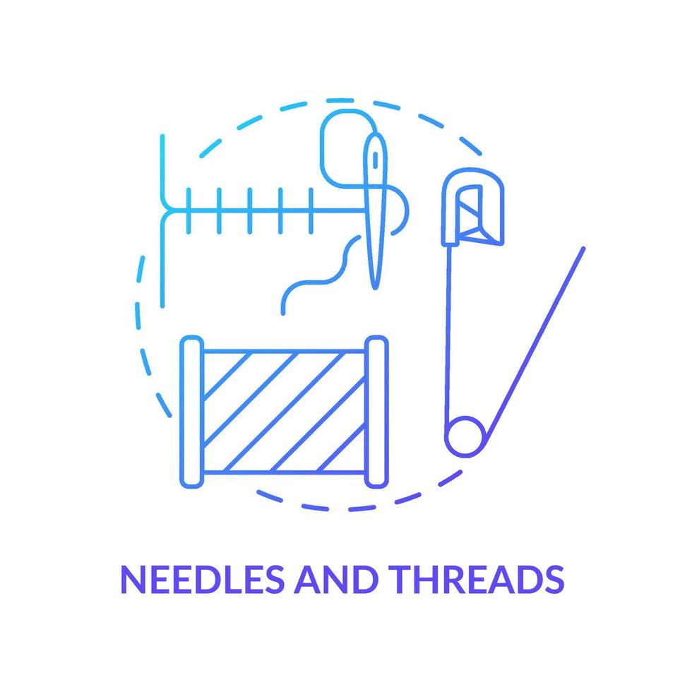 aghi e discussioni blu pendenza concetto icona. cucire forniture per pacchetto. emergenza preparazione astratto idea magro linea illustrazione. isolato schema disegno. vettore