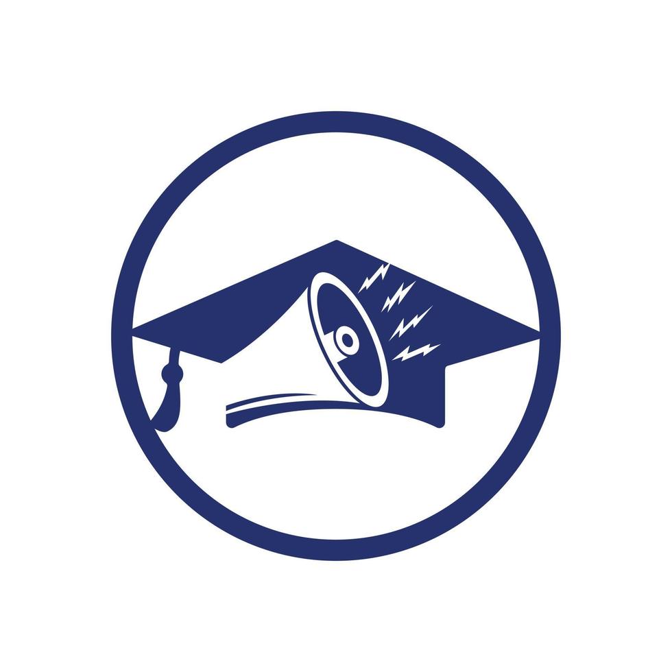 megafono con la laurea berretto vettore icona design. marketing formazione scolastica logo concetto.