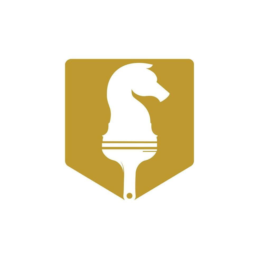 scacchi dipingere vettore logo design modello. scacchi cavallo con dipingere spazzola icona design.