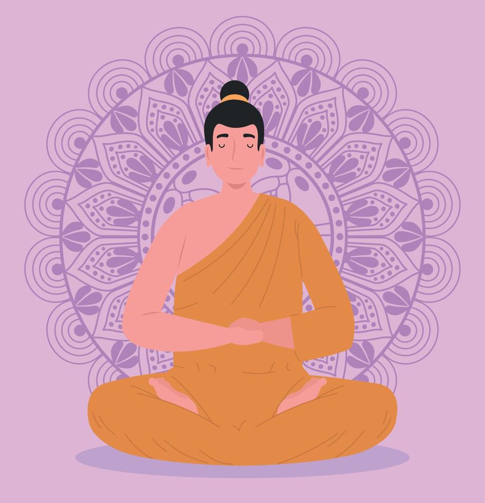buddista monaco con mandala vettore