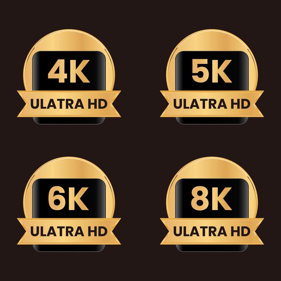 d'oro 8 mila, 6k, 5k, 4k ultra HD video risoluzione pulsante impostato vettore