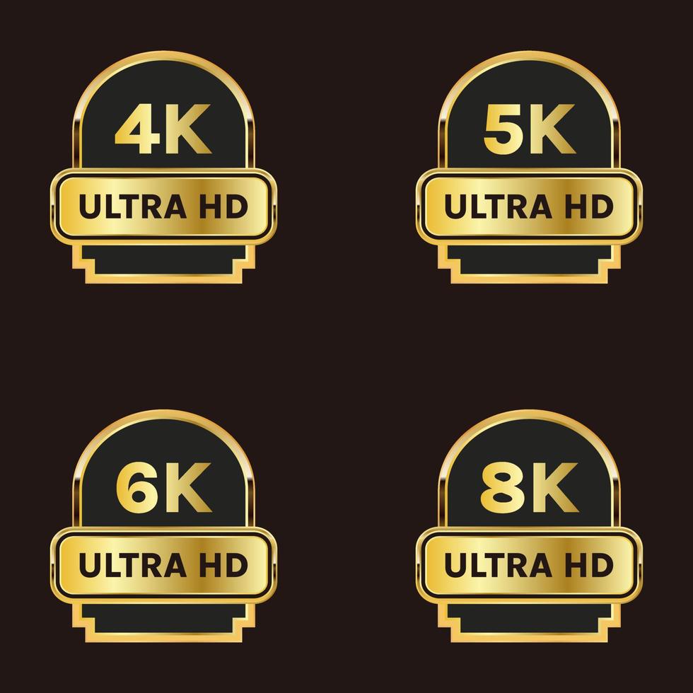 d'oro 8 mila, 6k, 5k, 4k ultra HD video risoluzione icona logo impostato vettore