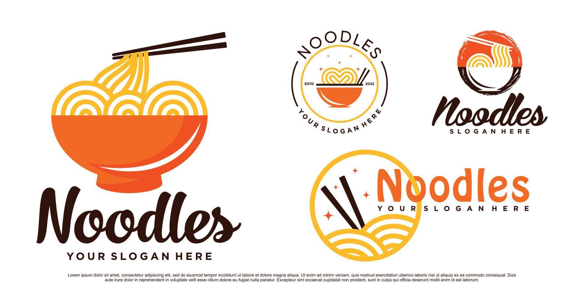 impostato di spaghetto logo design illustrazione per ramen icona con ciotola e creativo concetto premio vettore