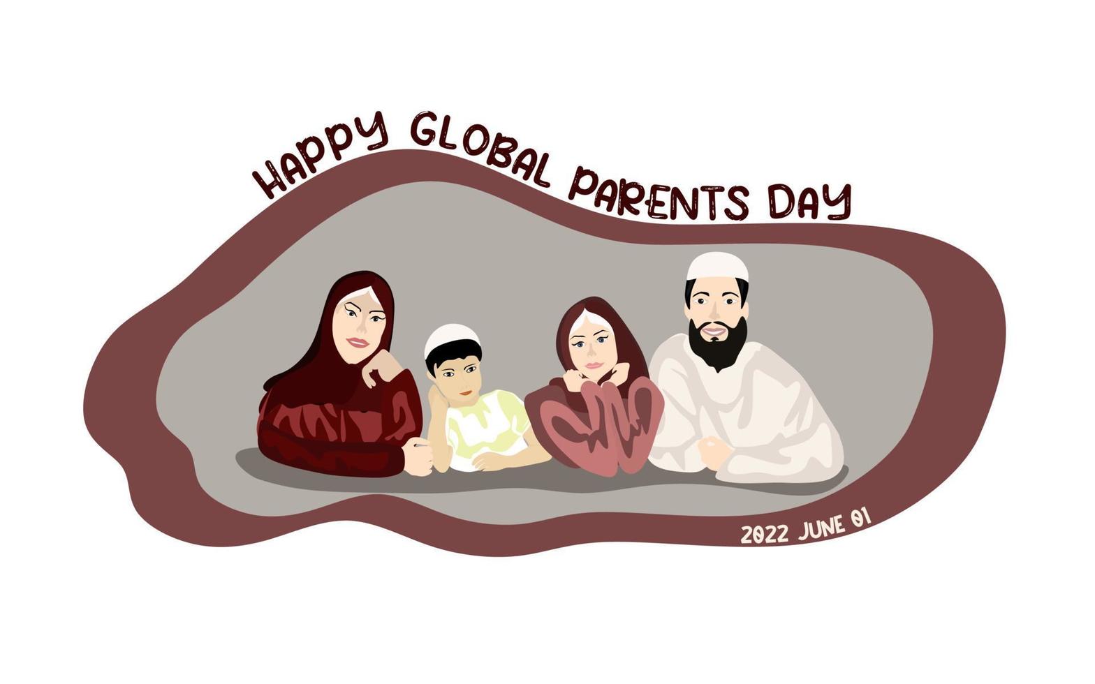 contento globale giorno di genitori vettore illustrazione. concettuale mondo genitori giorno disegno, bandiera o carta. contento musulmano famiglia piatto vettore design
