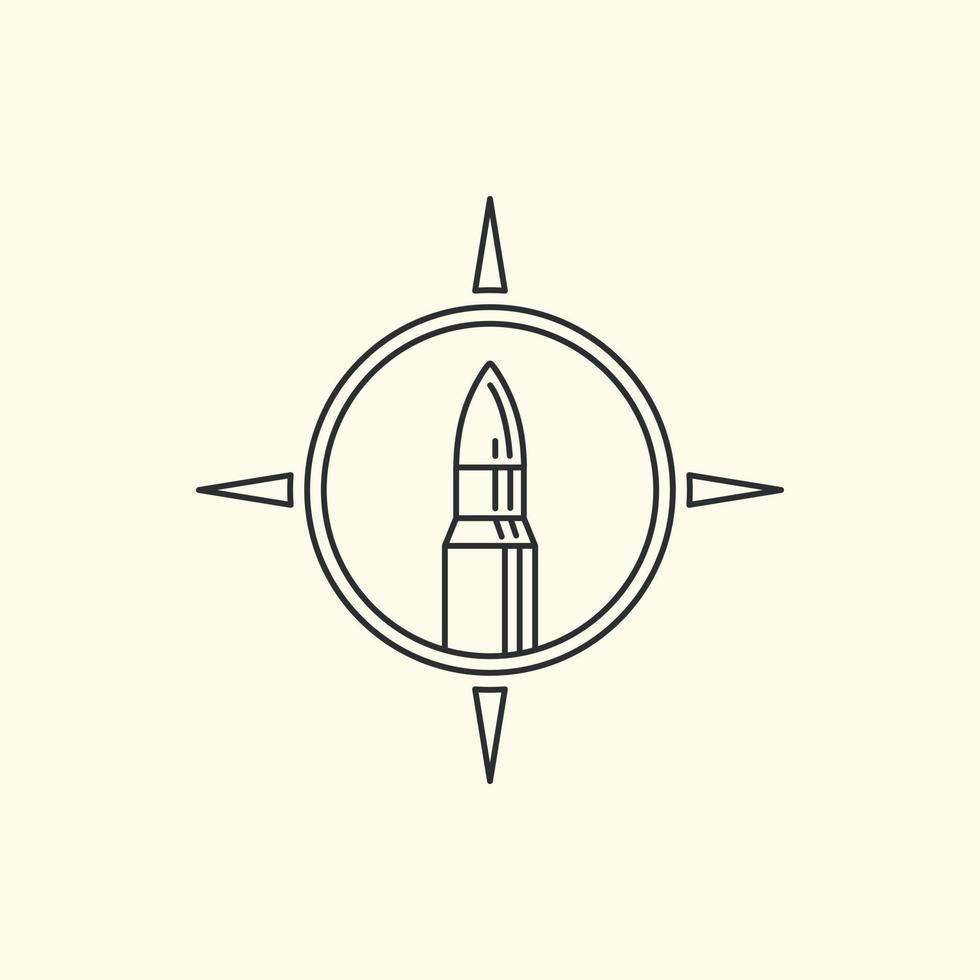 pistola o proiettile con linea arte e emblema stile logo vettore illustrazione design icona modello. soldato, tiratore, militare logo