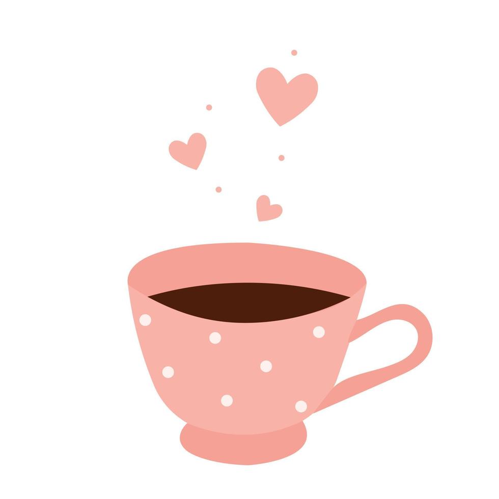 carino rosa boccale con caldo gustoso tè. tazza di casa bevanda con accogliente umore. vettore
