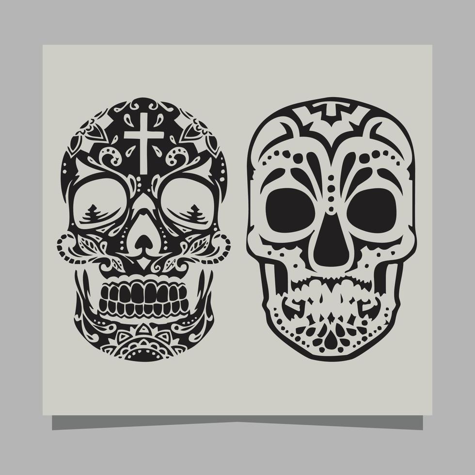 vettore illustrazione di nero e bianca tatuaggio cranio su carta