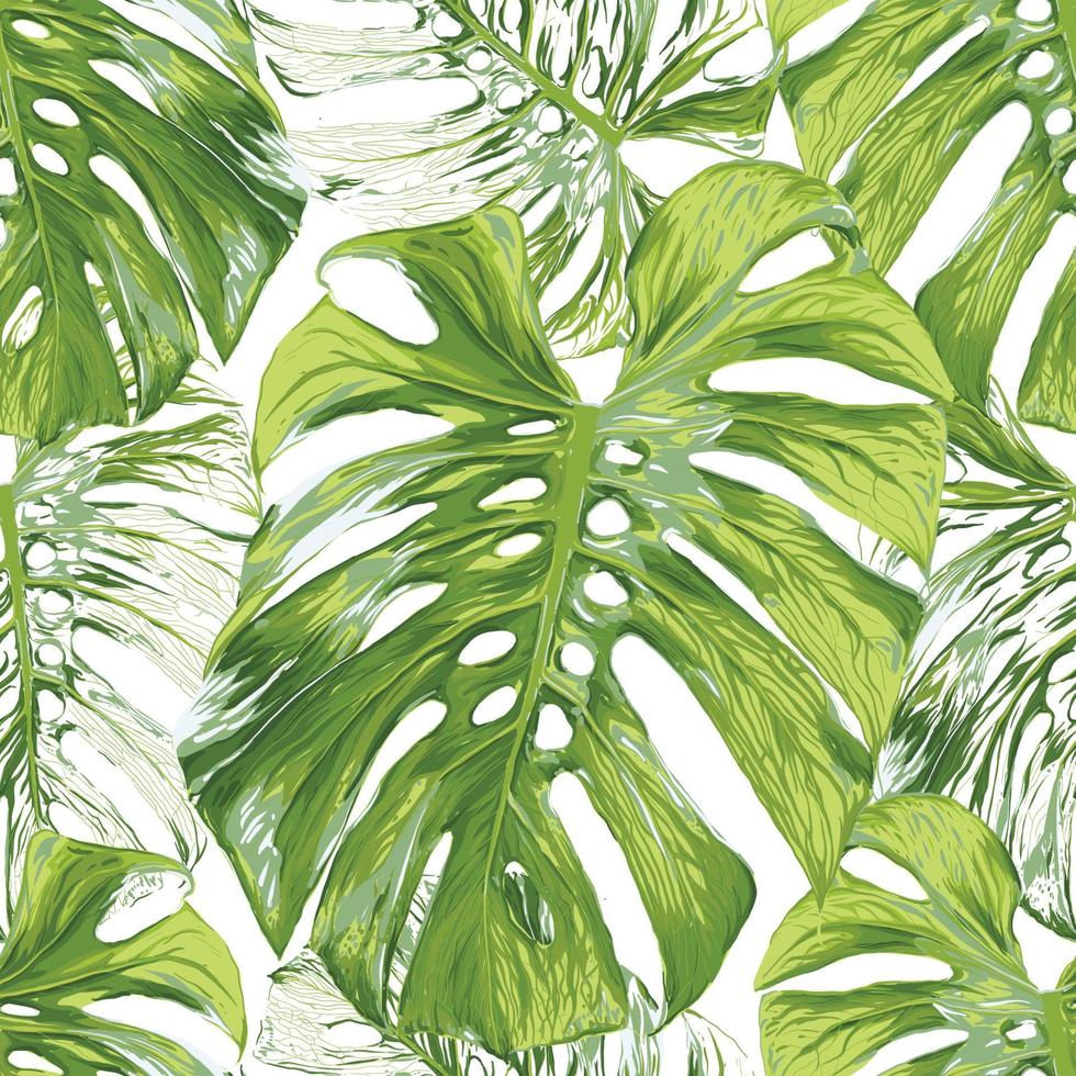 senza soluzione di continuità modello tropicale con Monstera foglia astratto sfondo.vettore illustrazione mano disegno asciutto acquerello stile. per tessuto modello Stampa design. vettore