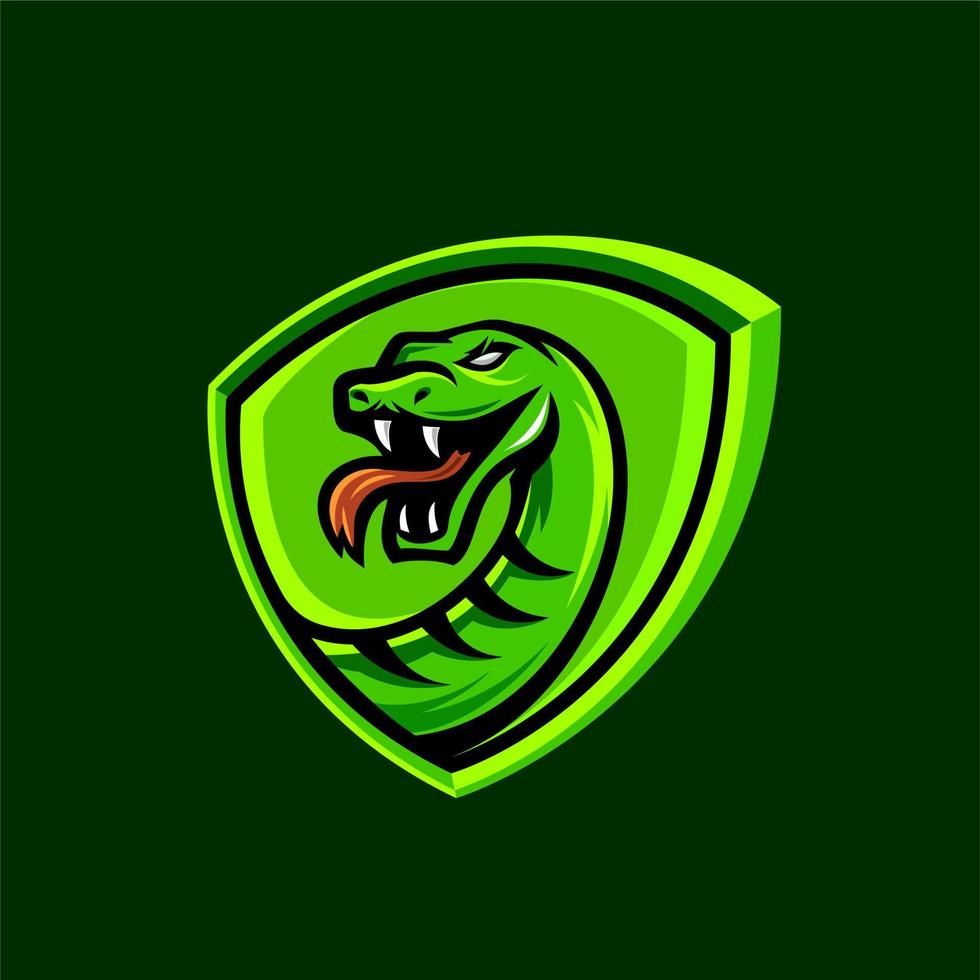 verde vipera serpente sport portafortuna logo design icona con emblema distintivo scudo nel moderno illustrazione vettore. vettore