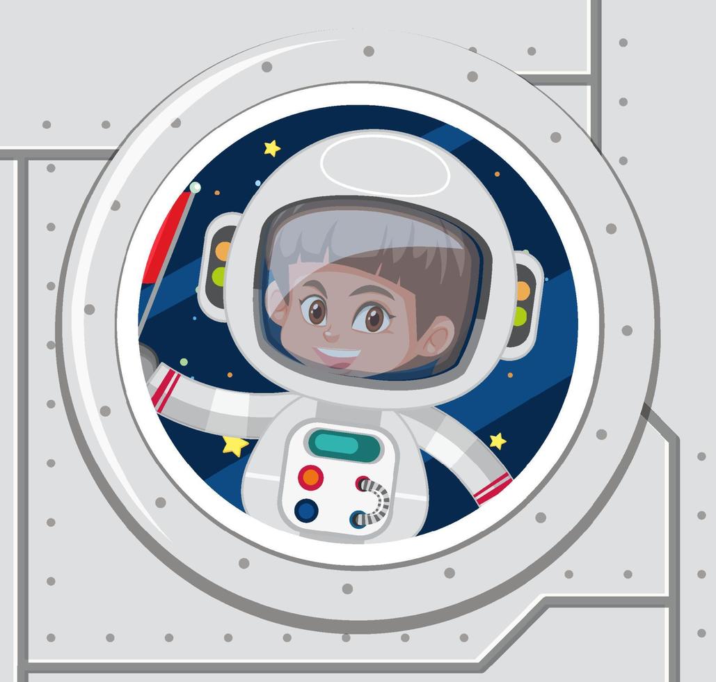 finestra dell'astronave con astronauta vettore